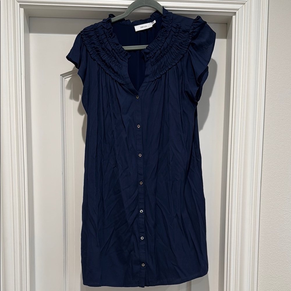 Greylin Midnight Blue Ruffled Button-Down Dress